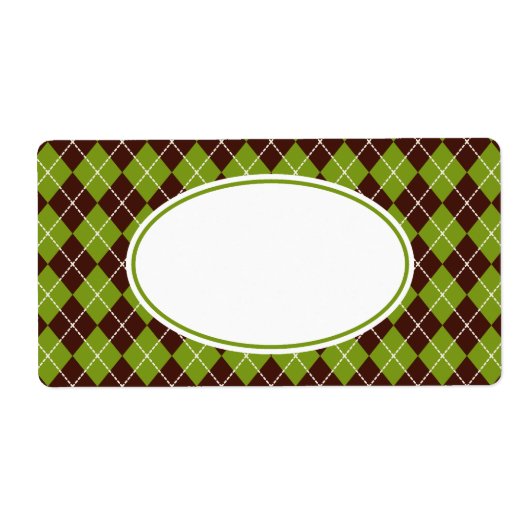 Retro Olive Green Argyle Kitchen Business Labels (Voorkant)