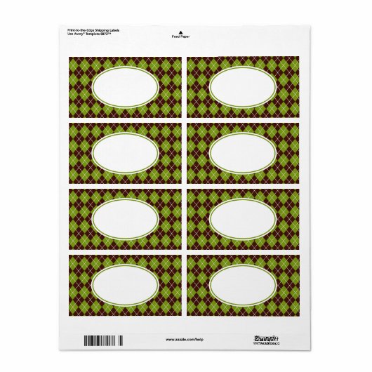 Retro Olive Green Argyle Kitchen Business Labels (Full Sheet)