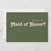 Retro Olive Green Maid of Honor proposal card Kaart (Voorkant)