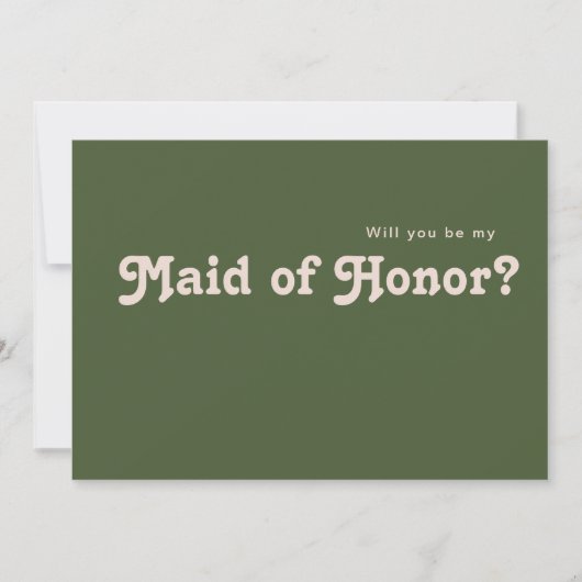 Retro Olive Green Maid of Honor proposal card Kaart (Voorkant)