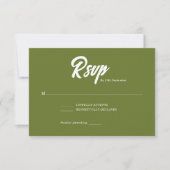 Retro Olive green Minimalist Checkered Wedding RSVP Kaartje (Voorkant)