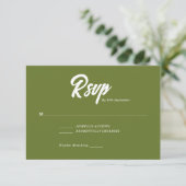 Retro Olive green Minimalist Checkered Wedding RSVP Kaartje (Staand voorkant)