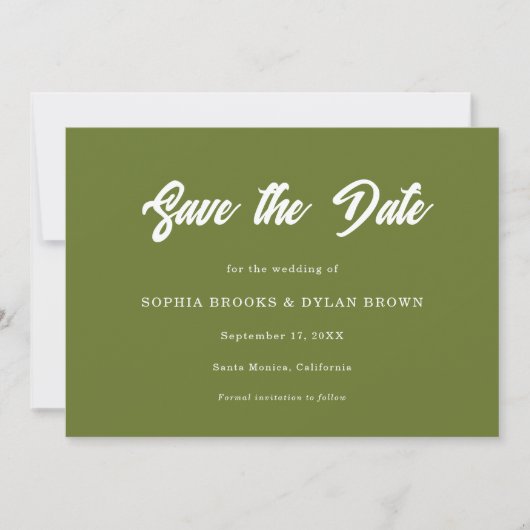 Retro Olive green  Minimalist Checkered Wedding Save The Date (Voorkant)