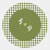Retro Olive Green Monogram Initial Heart Wedding  Ronde Sticker (Voorkant)