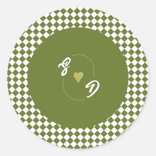 Retro Olive Green Monogram Initial Heart Wedding  Ronde Sticker (Voorkant)