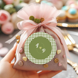 Retro Olive Green Monogram Initial Heart Wedding  Ronde Sticker