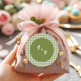 Retro Olive Green Monogram Initial Heart Wedding  Ronde Sticker
