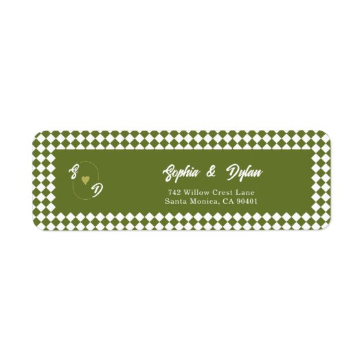 Retro Olive Green Monogram Initial Wedding Address Etiket (Voorkant)