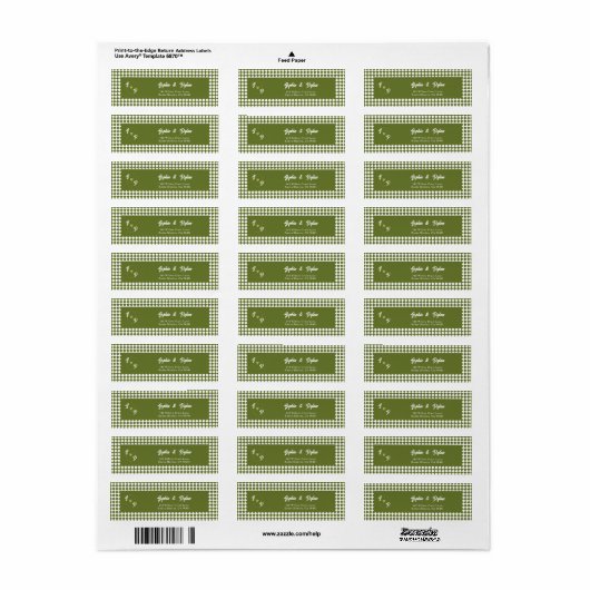 Retro Olive Green Monogram Initial Wedding Address Etiket (Full Sheet)