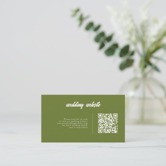 Retro Olive green QR code Checkered Wedding Informatiekaartje (Staand voorkant)
