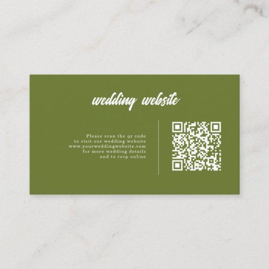 Retro Olive green QR code Checkered Wedding Informatiekaartje (Voorkant)