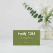 Retro Olive green Wedding Shower Gift Registry Informatiekaartje (Staand voorkant)