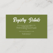 Retro Olive green Wedding Shower Gift Registry Informatiekaartje (Voorkant)