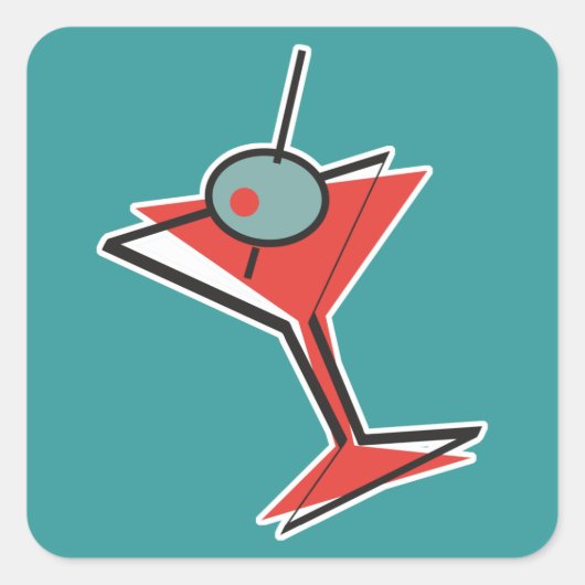 retro olive martini vierkante sticker (Voorkant)