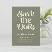 Retro Olive Weddenschap Save the Date (Staand voorkant)