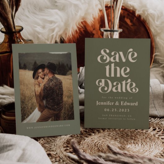 Retro Olive Weddenschap Save the Date