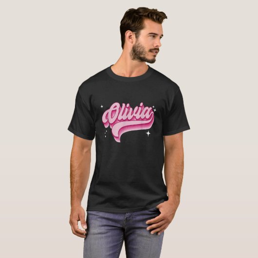 Retro Olivia Voornaam Trots Gepersonaliseerde Vint T-shirt (Voorkant volledig)