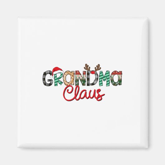 Retro Oma Claus Rendier Kerstmis Matching Fa Magneet (Voorkant)