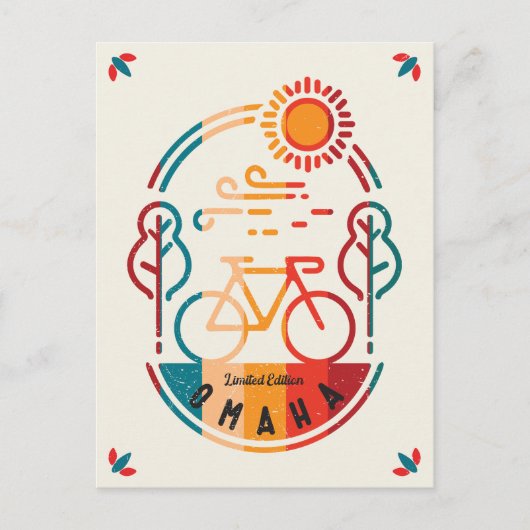 Retro Omaha Fietsroute Briefkaart (Voorkant)