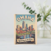 Retro Omaha Nebraska Reisposter Feestdagenkaart (Staand voorkant)