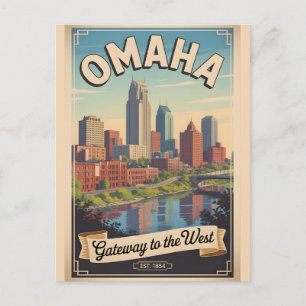 Retro Omaha Nebraska Reisposter Feestdagenkaart