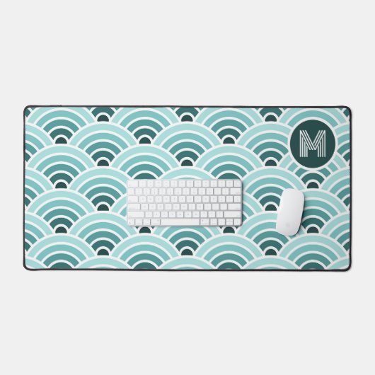 Retro Ombre Blauwgroen Blauw Groen Waves Kunstpatr Bureaumat (Keyboard & Muis)