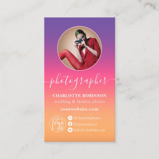 Retro Ombre gradiënt qr code logo fotograaf Visitekaartje (Voorkant)