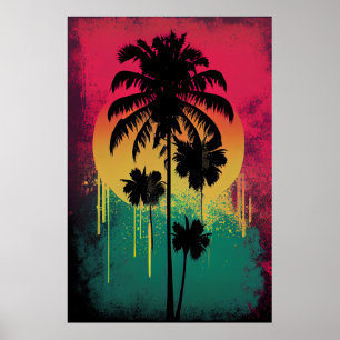 Retro  Ombre Pop Art Palm Tree Vibe Poster