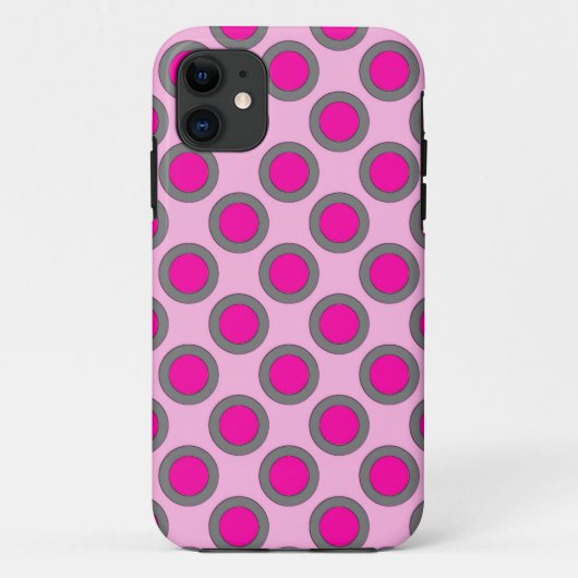 Retro omcirkelde stippen, fuchsia, grijs en roze Case-Mate iPhone case (Achterkant)