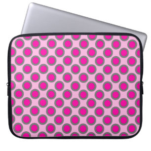 Retro omcirkelde stippen, fuchsia, grijs en roze laptop sleeve