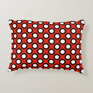 Retro omcirkelde stippen, rood, zwart en wit accent kussen