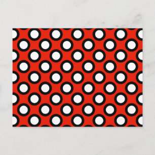 Retro omcirkelde stippen, rood, zwart en wit briefkaart
