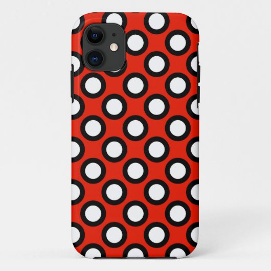 Retro omcirkelde stippen, rood, zwart en wit Case-Mate iPhone case (Achterkant)