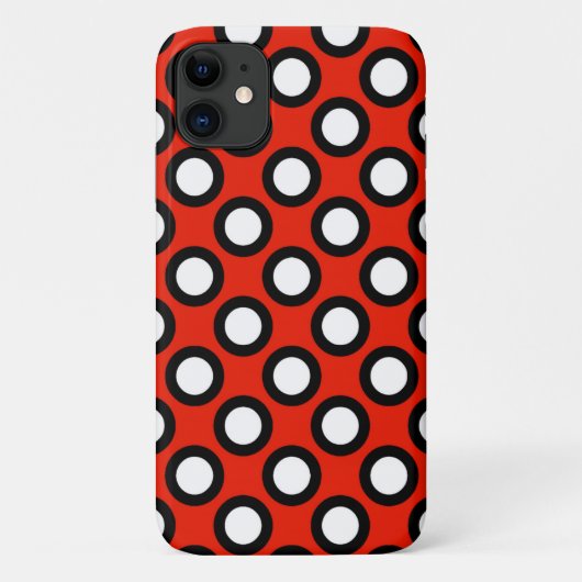Retro omcirkelde stippen, rood, zwart en wit Case-Mate iPhone case (Achterkant)