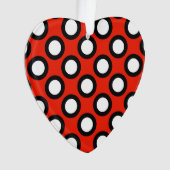 Retro omcirkelde stippen, rood, zwart en wit ornament (voorkant)