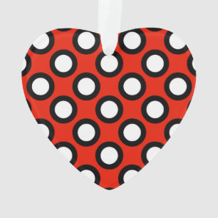 Retro omcirkelde stippen, rood, zwart en wit ornament