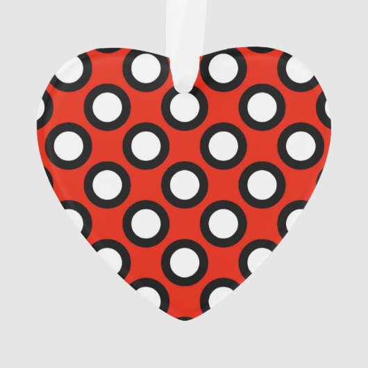 Retro omcirkelde stippen, rood, zwart en wit ornament (achterkant)