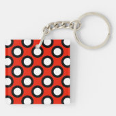 Retro omcirkelde stippen, rood, zwart en wit sleutelhanger (Achterkant)