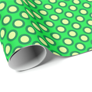 Retro omcirkelde stippen, smaragdgroen en geel cadeaupapier