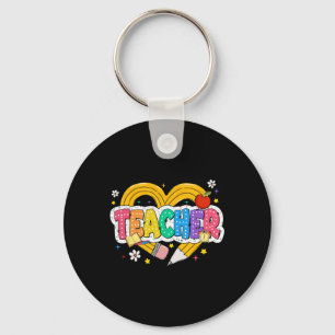Retro Onderwijs Hart Potlood Kleurrijk Groovy Scho Sleutelhanger