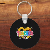 Retro Onderwijs Hart Potlood Kleurrijk Groovy Scho Sleutelhanger (Voorkant)