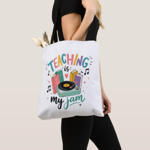 Retro onderwijs is mijn ding vinylplaat leraar tote bag