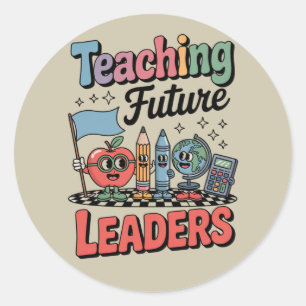 Retro onderwijs toekomstige leiders groovy leraar ronde sticker