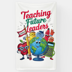 Retro onderwijs toekomstige leiders leraar school spandoek
