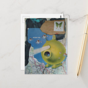 Retro Onderzeeër Vis en Mot Collage Briefkaart