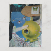 Retro Onderzeeër Vis en Mot Collage Briefkaart (Voorkant)