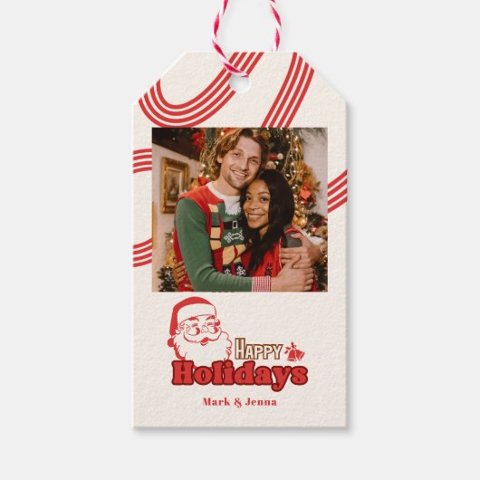 Retro ondeugende Kerstman Cadeaulabel (Voorkant)