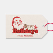 Retro ondeugende Kerstman Cadeaulabel (Voorkant (Horizontaal))