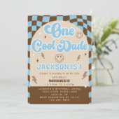 Retro One Cool Dude Baby Boy 1e verjaardagsfeestje Kaart (Staand voorkant)