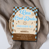 Retro One Cool Dude Baby Boy 1e verjaardagsfeestje Kaart
